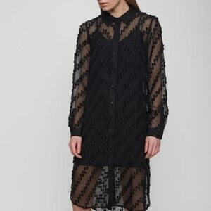 JUST Female Lulu Shirt Dress Sheer Long Sleeve 3-D Chevron Print 34 UK/ XS US